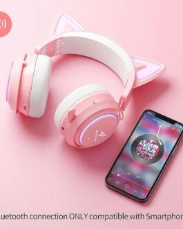 Best Wireless Pink Cat Ear Gaming Headphones with RGB Lights & Microphone
