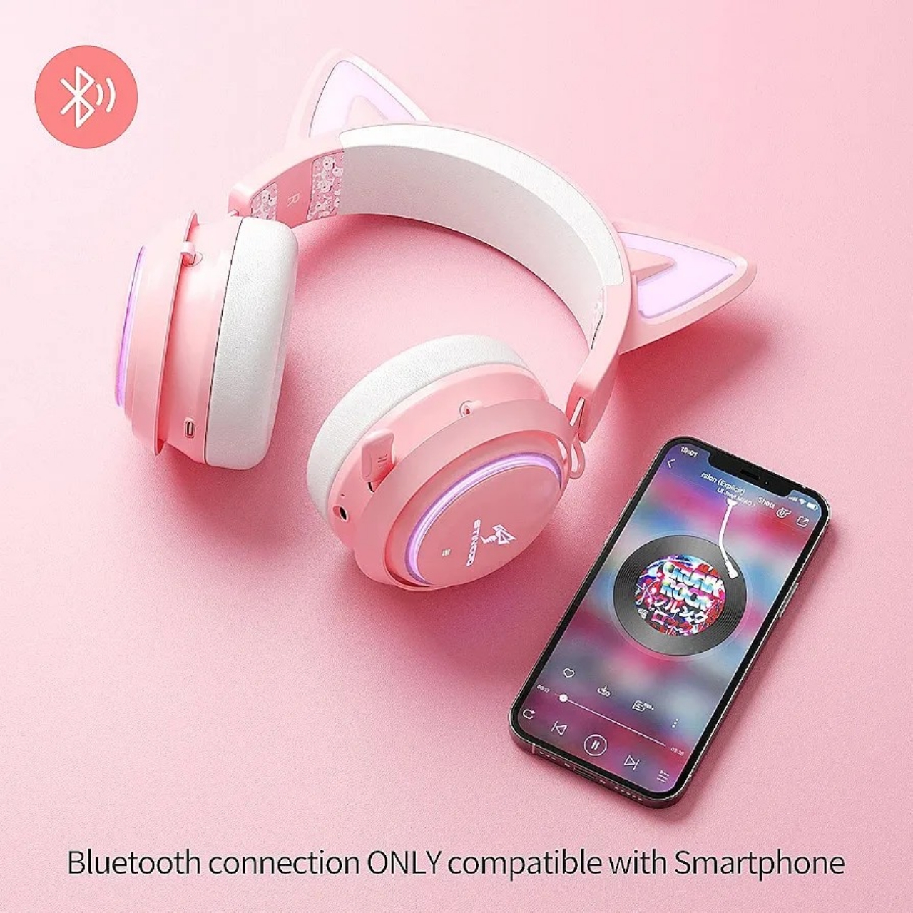Best Wireless Pink Cat Ear Gaming Headphones with RGB Lights & Microphone