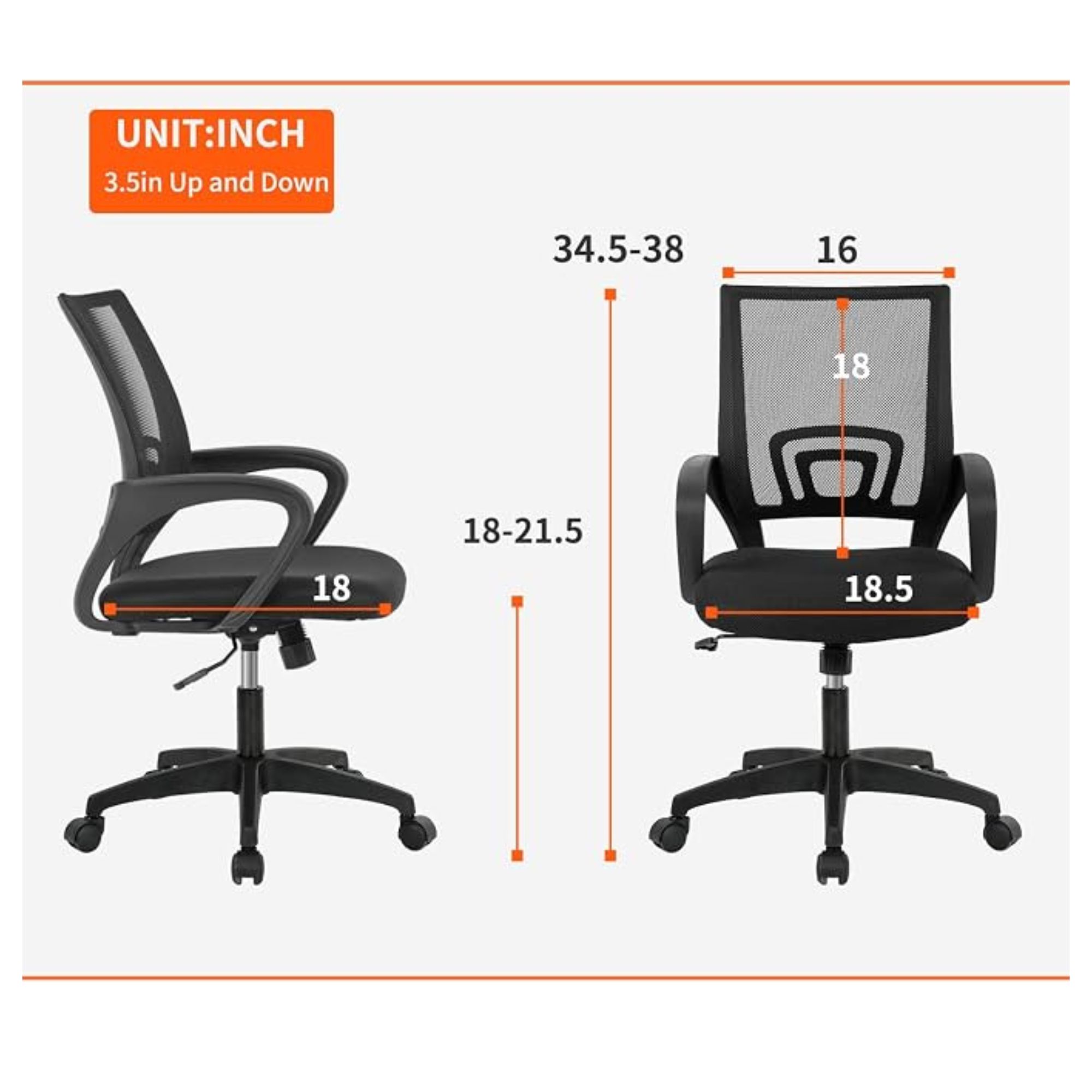 BestOffice Ergonomic Mid-Back Office Chair – Breathable Mesh Desk Chair - Image 2