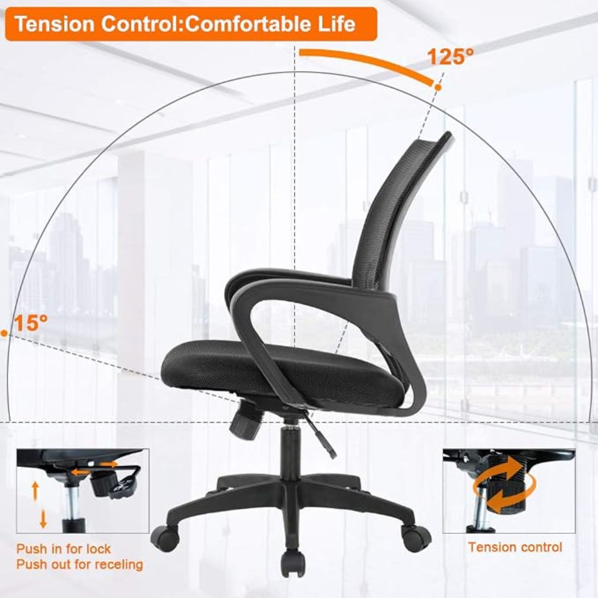 BestOffice Ergonomic Mid-Back Office Chair – Breathable Mesh Desk Chair - Image 5
