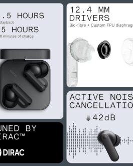 CMF Buds 2a Wireless Earbuds – 42dB Hybrid ANC, 12.4mm Dynamic Drivers, Quad-Mic Calls, Bluetooth 5.4, Dark Grey