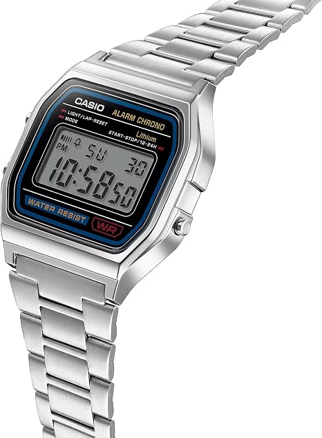 Casio A158WA Series Unisex Vintage Digital Watch – Retro Silver Bracelet, LED Light, 1/100-Second Stopwatch, Daily Alarm & Water Resistant - Image 4