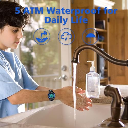 Kids Digital Sports Watch for Boys Ages 3–15, Multifunction LED Watch with Alarm, Stopwatch, Calendar, 12/24-Hour Display & 50M Water Resistance, Adjustable Silicone Band - Image 3