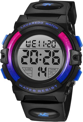 Kids Digital Sports Watch for Boys Ages 3–15, Multifunction LED Watch with Alarm, Stopwatch, Calendar, 12/24-Hour Display & 50M Water Resistance, Adjustable Silicone Band