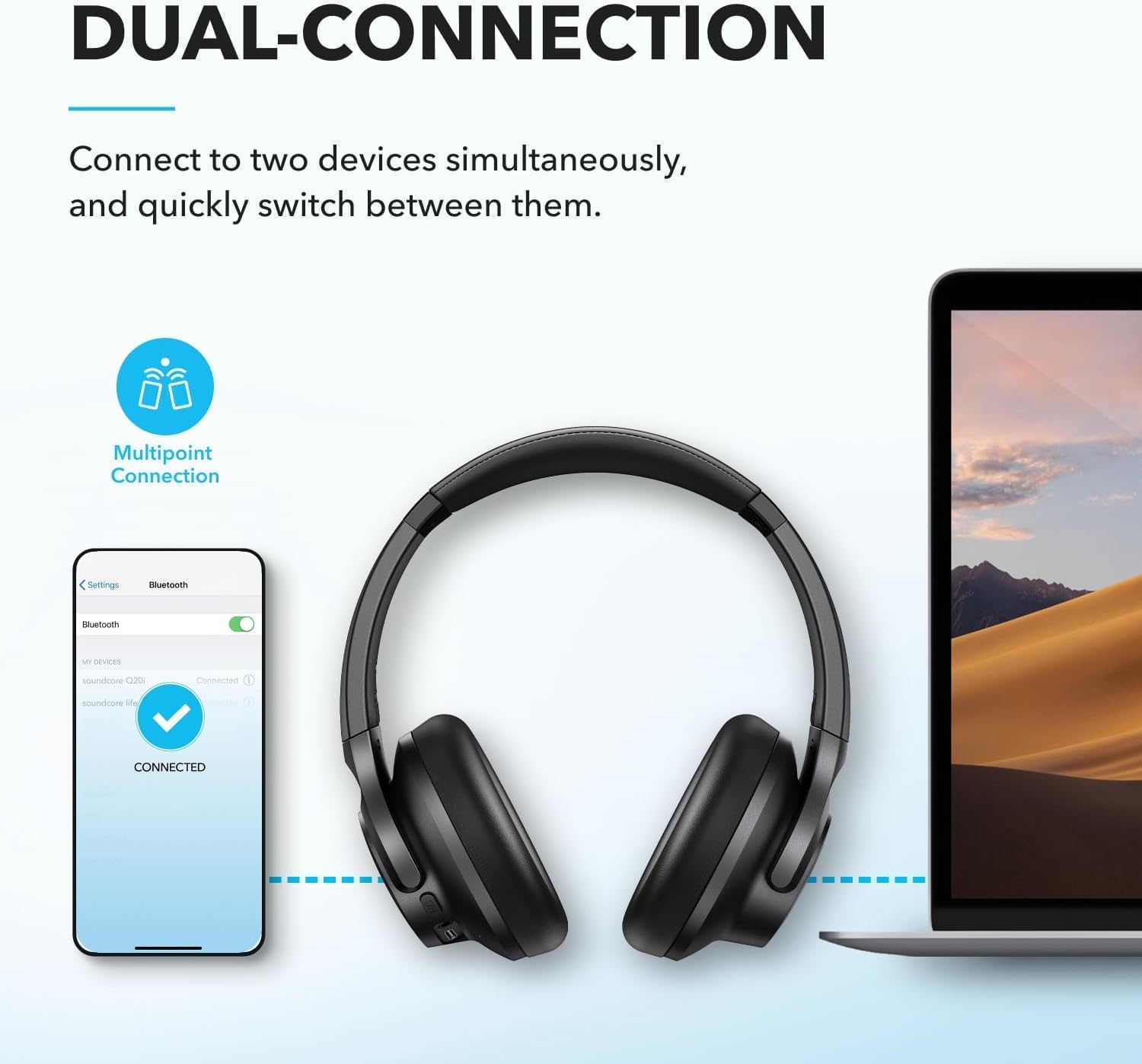 Soundcore by Anker Q20i Hybrid Active Noise Cancelling Over-Ear Headphones – Black, white and pink - Image 5